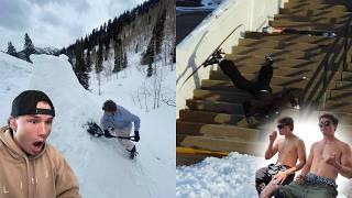 He took the stairs to his FACE! || Connor Ralph & Tanner Blakely Ski Movie? My reaction?