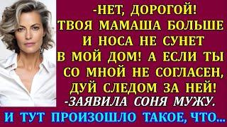 -Нет, дорогой! Твоя мамаша больше и носа не сунет в мой дом! А если ты не согласен, дуй за ней!