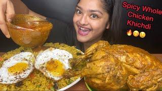 SPICY WHOLE CHICKEN CURRY  WITH VEGETABLE KHICHDI AND OMELETTE | BIG BITES | FOOD EATING VIDEOS