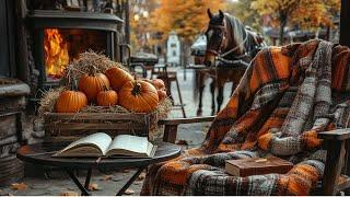 Cozy Autumn Ambience: Horse Stable Surrounded by the Crackling of Fire and the Soft Sounds of Horses