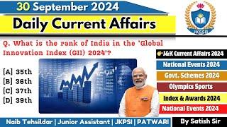 30th September 2024 | Current Affairs today | Daily current affairs for JKSSB Exams | Jkssb Tutorial