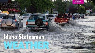 Heavy Rain Drenches Downtown Boise, Creates Traffic Hazard