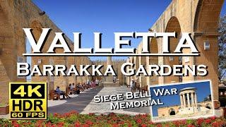 Barraka Gardens , Siege Bell War Memorial , Valletta , Malta , in 4K video HDR ( UHD ), walking tour