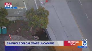 Storm damage leads to sinkhole at Cal State LA