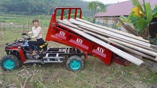 Use 4-wheeled Truck Off-road vehicle with impressive power transport board - Build wooden house