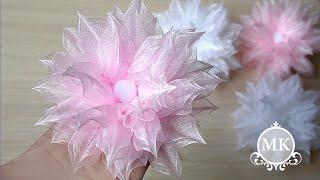 Пышные резинки для волос из органзы. Канзаши. / МК. DIY. Kanzashi. Scrunchy.