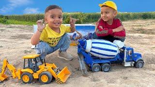 Kids Unboxing Bruder Cement Mixer Truck | Kids are Playing with JCB 4cx In playground #cntoys