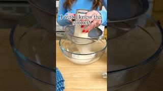 Use a strainer to easily sift flour for baking! #baking #flour #kitchentips #mealprep