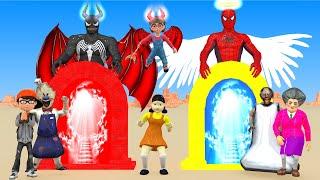 Scary Teacher 3D Challenge Funny Who is An Angel And Who is A Devil vs Spiderman and Venom