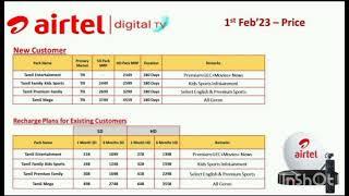 Airtel Digital TV New Tarrif Plans and Price (01/02/2023)