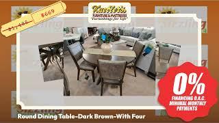 Round Dining Table-Dark Brown-With Four Microfiber Upholstered Side Chai... - Come See It in Person