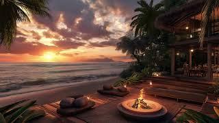 Sunset TranquilitySoothing Fire Pit, Ocean Waves Sound At Dusk To Relax/Sleep/Rest