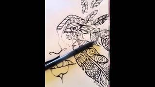 Zentangle Style Zendoodle Fantasy Feather Coloring Book Drawing from PopArtDiva