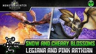 Monster Hunter World  Tempered Legiana & Pink Rathian Solo w/ Bow - Snow & Cherry Blossoms