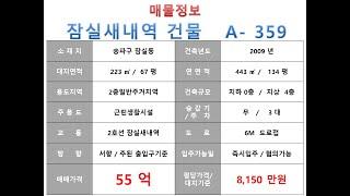  55억~ 송파구 잠실동 2호선 잠실새내역 역세권 꼬마빌딩 매매 ~ 백제고분로 이면 먹자상권 사옥 수익용 근생건물~ 제네시스부동산 빌딩연구원 A  359