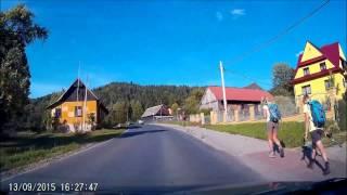 Driving on Polish village in the mountains rural Poland