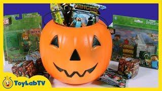 Minecraft Adventure in a Haunted House! Jack-O'-Lantern Halloween Surprise Toys, Steve, Alex & Lego