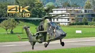 (4K) 2 Eurocopter EC-665 Tiger UHT German Army 74+48 74+53 arrival Mollis Air Base ZigAirMeet 2023