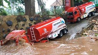 TERJANG BANJIR ‼️ SIMULASI RC TRUK HINO PERTAMINA TRAILER NEKAT MENEROBOS SUNGAI BANJIR