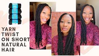 DIY yarn twists on short natural hair using brazil wool yarn "hair"