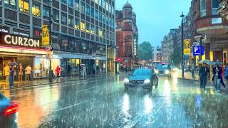 Heavy Rain Hits Central London ️ Summer Sunset to Dusk Evening Walk · 4K HDR