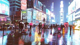 Times Square walk. Cyberpunk bladerunner aesthetic. NYC 4K ASMR