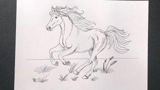 Cách vẽ con ngựa chạy trên đồng cỏ từng bước đơn giản| How to draw a horse