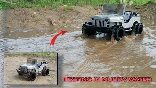 Mini RC Jeep testing in muddy water.  Homemade Jeep testing.