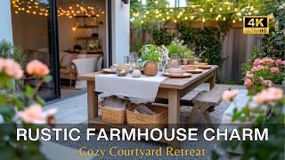 Create a Cozy Courtyard Retreat: DIY Tiny House Makeover with Rustic Farmhouse Charm and Cozy Patio