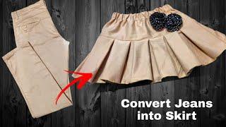 पुरानी Jean's से बनाए beautiful Mini skirt DIY Convert Old Men's Jeans into Mini skirt!!