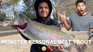 HUGE TROPHY  Rainbow Trout caught at Hesperia Lake CA on GetBentKustomz Minnows !!