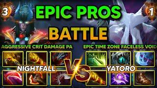 EPIC PROS BATTLE | OP CRIT DMG NIGHTFALL PHANTOM ASSASSIN VS EPIC TIME ZONE YATORO FACELESS VOID