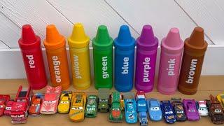  Learning Colors with Lightning McQueen and Tow Mater  Disney Pixar Cars with Giant Crayon Toys 