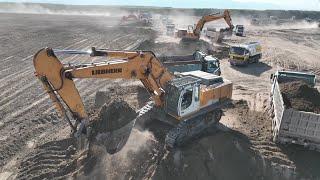 Four Liebherr 964 - 974 Excavators Leveling The Floor Of Huge Const. Site - Sotiriadis/Labrianidis