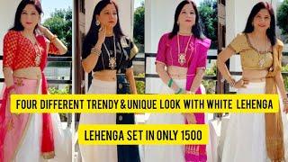Four different & trendy looks with white Lehenga! Lehenga set in 1500 ! Amazon haul.#lehenga #amazon