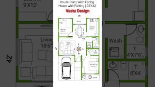 House Plan | West Facing House With Parking| 28*42 Vastu Design #shorts #housedesign