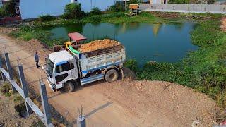 Wonderful Job Fill Land into water, Bulldozer KOMATSU D3 & Truck 5-T Unloading, Mix 2 Projects