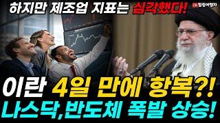전쟁 4일 만에 이란 사실상 항복?! 지정학적 위기는 역시 짧다? 미국증시 나스닥과 필라델피아 반도체 지수 쭉쭉 올랐다! 하지만 제조업 지표는 심각한 상황?!