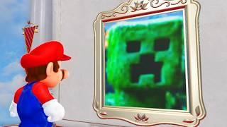 What happens when Mario enters the Minecraft Movie Painting in Super Mario Odyssey?