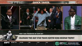 FIRST TAKE | Stephen A. and Shannon react to Colorado two-way star Travis Hunter wins Heisman Trophy