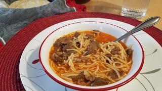 Sopa de fideo con carne de res |comida de rancho!