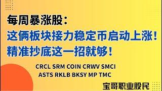 每周暴涨股：这俩板块接力稳定币启动上涨！精准抄底这一招就够！CRCL SRM COIN CRWV SMCI ASTS RKLB BKSY MP TMC! 06212025 #美股入门 #数字货币
