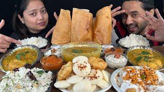 Eating South Indian Food | Dosa, Idli, Sambar Vada , Dahi Vada, Curd Rice , Chutney | Mukbang Asmr