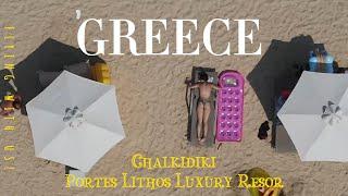 Flying Drone DJI Mavic Air 2 over Greece Chalkidiki Portes Lithos Luxury Resort Enjoy 4K Cinematic