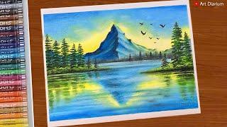 Mountain Landscape drawing with Oil Pastel - for Beginners | Step by Step