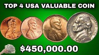 TOP 4 MOST VALUABLE COINS IN USA 1 CENT 1945,s, 5 CENT JEFFERSON NICKEL WRTH MONEY!