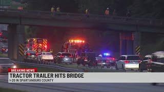 Tractor trailer hits bridge on I-26 in Spartanburg County