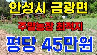 안성시 금광면 토지매매 - 조용하고 깨끗한 주말농장 최적지. 평당 45만원에 매매합니다. 금광호수의 영향으로 예쁜 전원주택 많은 지역입니다. 총금액 2억원으로 소액투자 가능 ~