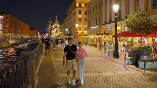 Evening Walk Along Griboyedov Canal Embankment 4K 50fps With Real Ambient Sounds ~ Saint Petersburg