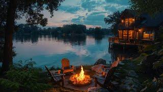 Cozy Fire Pit by the Lake at Night | Relaxing Ambience & Nature Sounds for Calm
